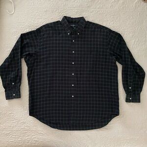 Vtg Ralph Lauren Shirt Men's Big Shirt 100% Cotton Plaid Green Blue Sz XL